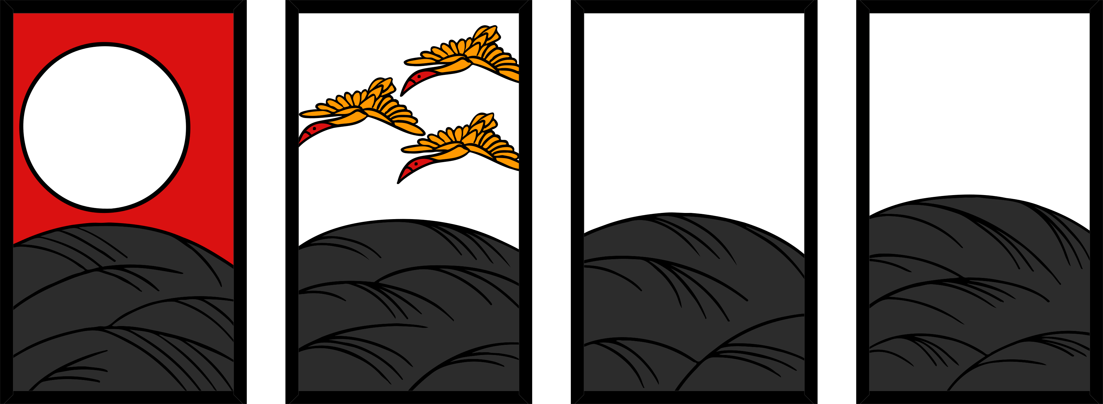 Four hanafuda cards, each with susuki grass plants