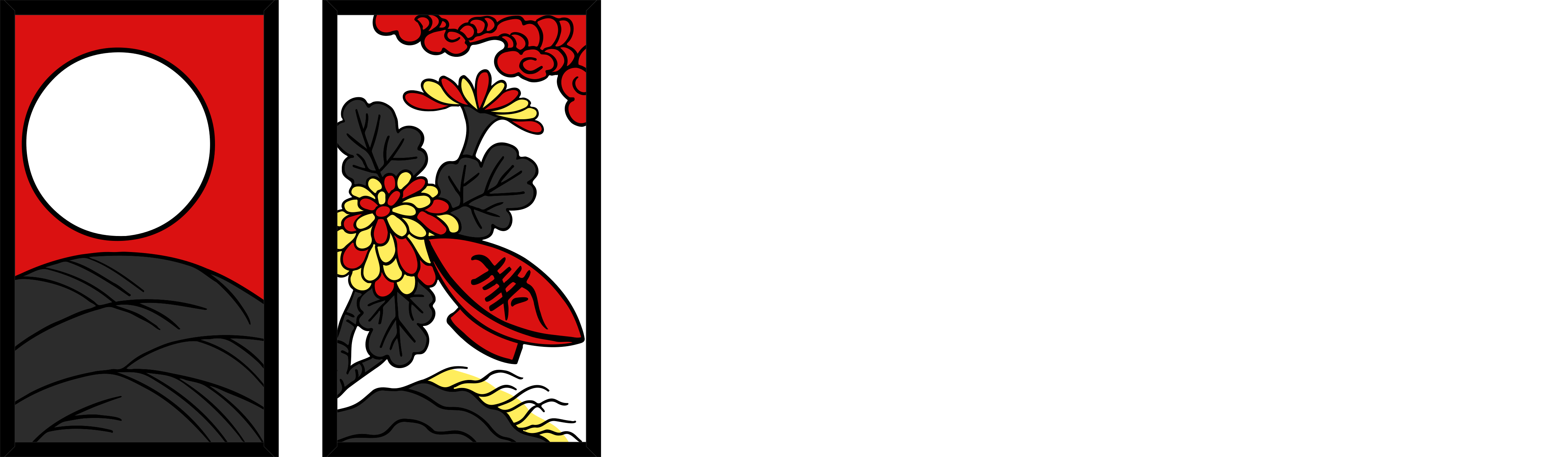 Two hanafuda cards, the Moon, and the Sake cup