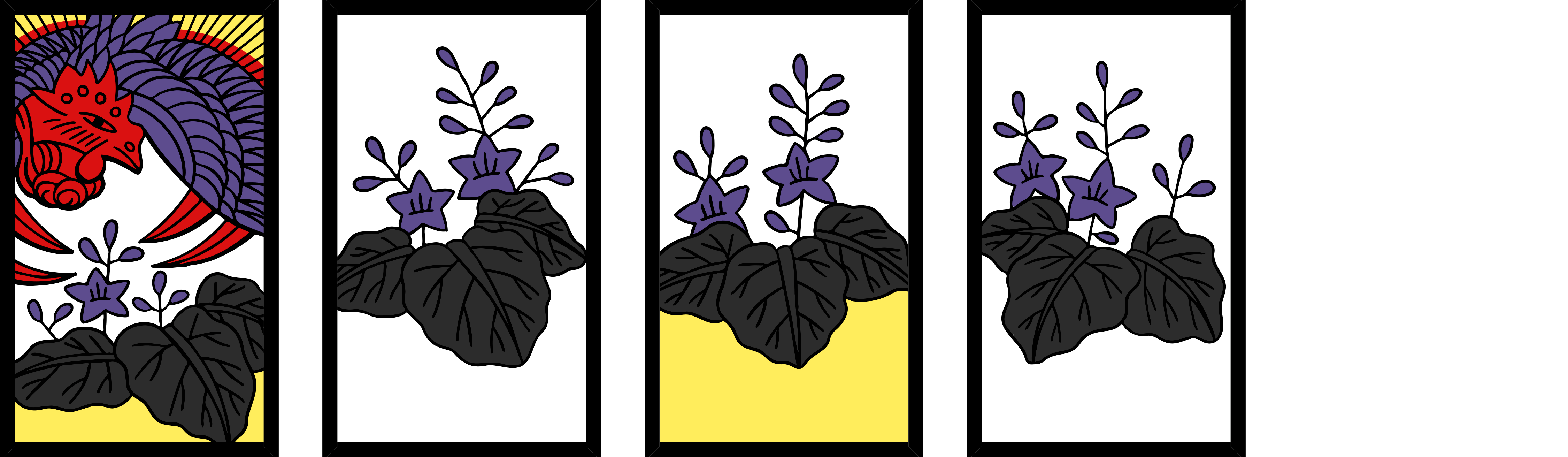 Four hanafuda cards, each with paulownia plants