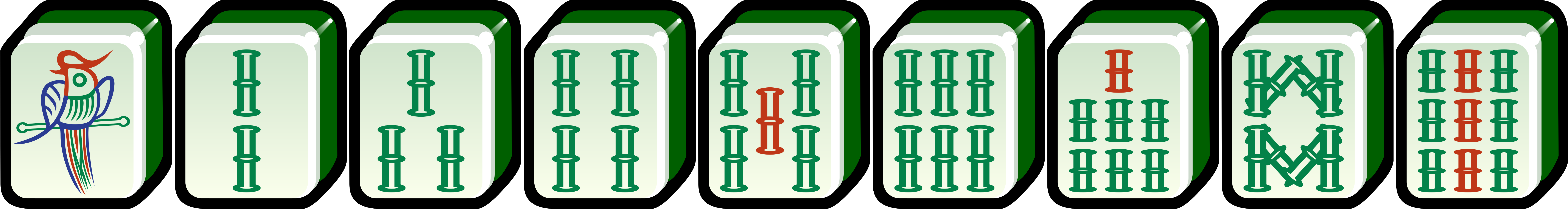 9 Mahjong tiles: the 1 to 9 of Bamboo