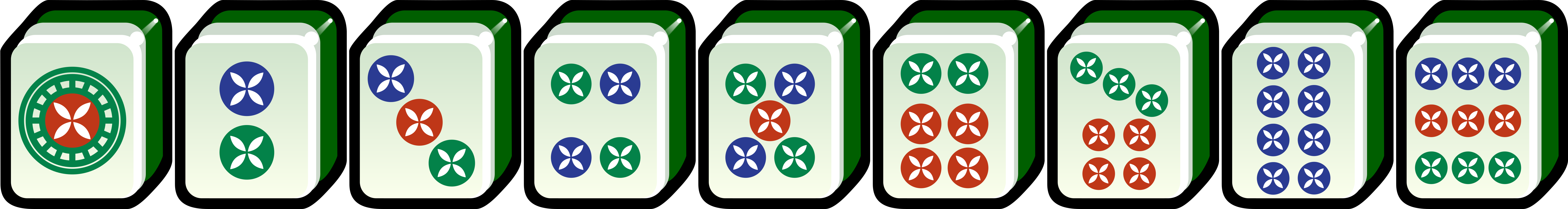 9 Mahjong tiles: the 1 to 9 of Pins